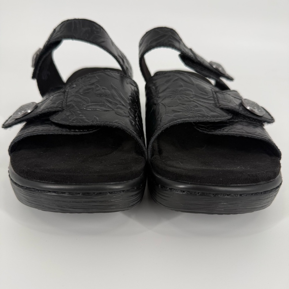 Alegria Leather Sandals Floral Embossed Adjustable Straps 40 Steampunk Goth - Picture 6 of 12